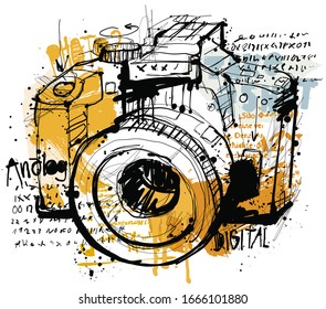Hand drawing vector image of an digital cam