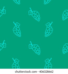 Hand drawing vector image doodle grapes and grape leaf, pattern, color bright grapes on a dark green background, isolated, seamless pattern 