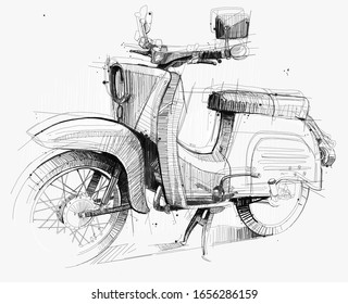 Hand drawing vector image of an old motorcycle