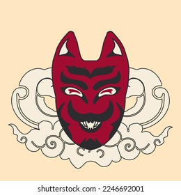 hand drawing vector japanese mask 