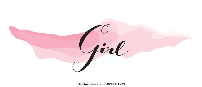 Dibujo manual de la palabra "chica" del logo de la inscripción vectorial. Diseño creativo rosa. Concepto del logotipo de moda y belleza