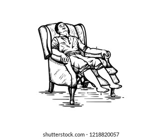 Hand Drawing Vector a Man Sit on the Relaxing Chair Sofa Sign Symbol Furniture Logo Template Design Inspiration
