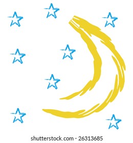 Hand drawing vector moon with stars