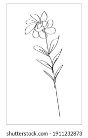 hand drawing vector one line stroke plant leaves and flowers
