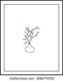 vector de dibujo manual; flores rosadas en jarrón en el marco 