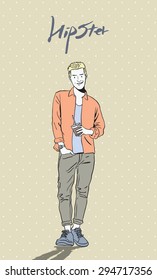 Hand drawing vector pop art illustration of business hipster ,urban retro style.