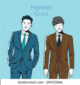 Hand drawing vector pop art illustration of business hipsters ,urban sexy style. 