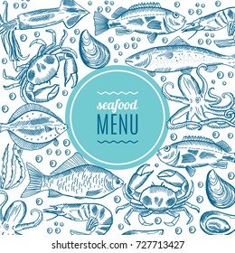 Hand drawing vector seafood illustrations for restaurant menus