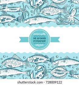 Hand drawing vector seafood illustrations for restaurant menus