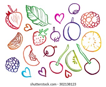 hand drawing vector set illustration of different fruits