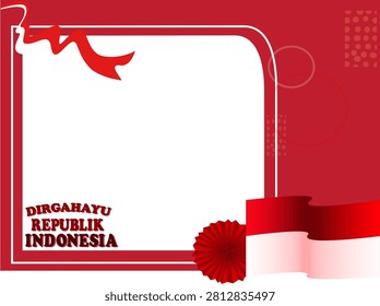 hand drawing vector twibbonize frame Indonesia Independence with ribbon flag red background.Dirgahayu Republik Indonesia.  Perfect for Indonesia Independence and national event promotions.