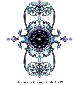 Hand drawing vector wall clock in shades of blue