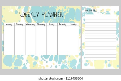 Hand drawing vector weekly planner. Abstract painting templates.
