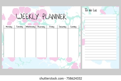 Hand drawing vector weekly planner. Abstract painting templates.