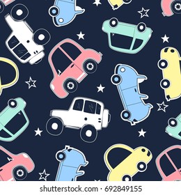 Hand drawing vehicles print design seamless pattern. Vector illustration design for fashion fabrics, textile graphics, prints.	