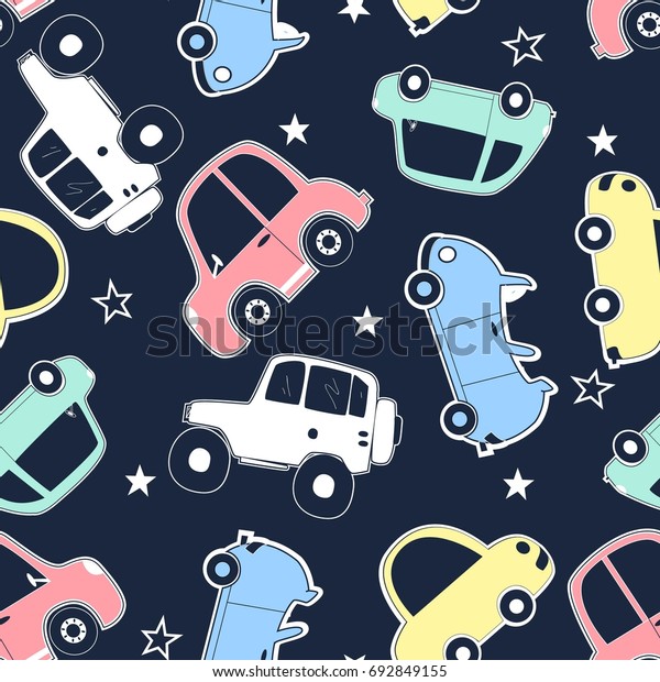 Hand drawing vehicles print design seamless\
pattern. Vector illustration design for fashion fabrics, textile\
graphics, prints.	