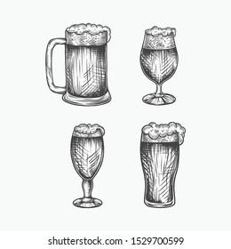 Hand drawing vintage beer glasses vector illustration