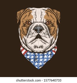 Hand drawing vintage bulldog america bandana vector illustration