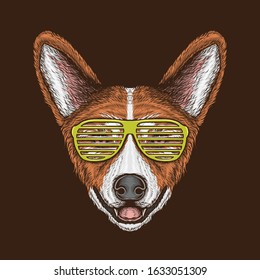 Hand drawing vintage corgi head with sunglasses vector illustration