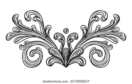 Hand drawing vintage decorative architectural detail, swirl floral design element in old fashioned baroque style. Vector illustration isolated on white. For decoration, background, print and design.