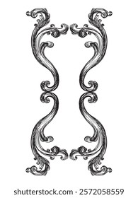 Hand drawing vintage decorative architectural detail, swirl floral design element in old fashioned baroque style. Vector illustration isolated on white. For decoration, background, print and design.