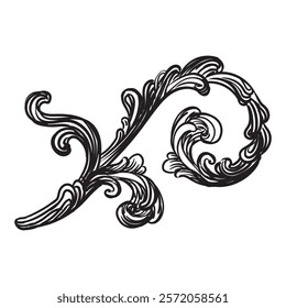 Hand drawing vintage decorative architectural detail, swirl floral design element in old fashioned baroque style. Vector illustration isolated on white. For decoration, background, print and design.