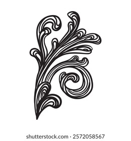 Hand drawing vintage decorative architectural detail, swirl floral design element in old fashioned baroque style. Vector illustration isolated on white. For decoration, background, print and design.