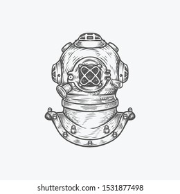 Hand Drawing Vintage Diver Helmet Vector Illustration