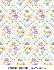 Hand drawing vintage floral, botanical, flower illustration seamless pattern design.
