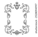 Hand drawing vintage frame baroque style. Sketch of ornate design element. Vector isolated engraving illustration. Old fashioned vignette engraving ornament. For decoration, print and design.