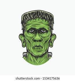 Hand drawing vintage frankenstein head vector illustration