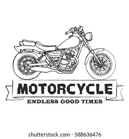 HAND DRAWING vintage motorcycling quality label set