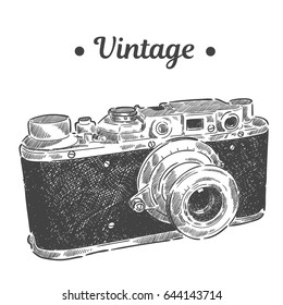 Hand drawing vintage old retro photo film camera isolated vector illustration