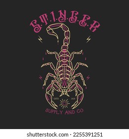 Hand drawing vintage scorpion stingers line art tattoo vector illustration