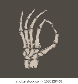 Hand drawing vintage skeleton ok hand vector illustration