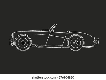 Hand drawing of vintage sport car on dark background