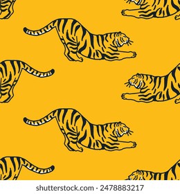 Hand Drawing Vintage Tiger Wildlife Illustration
