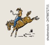 Hand Drawing Vintage Western Cowboy Wildlife Graphic Illustration Assets