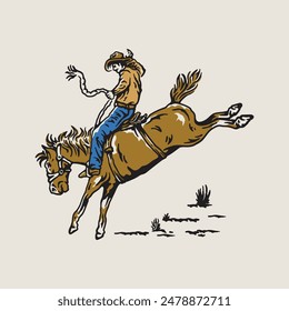 Hand Drawing Vintage Western Cowboy Wildlife Graphic Illustration Assets