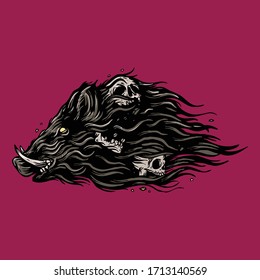 Hand drawing vintage wild boar head vector illustration