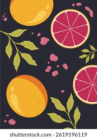 Mão desenhando papel de parede ilustração rosa vermelho limão com fundo escuro