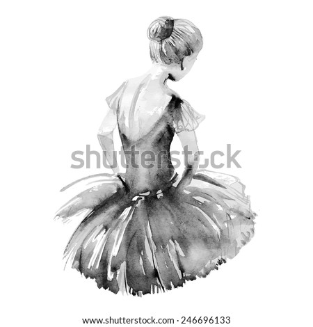 Hand drawing watercolor ballerina, vector