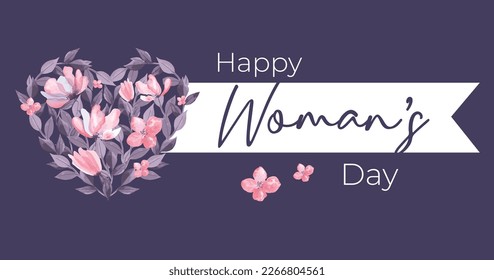 Hand Drawing Watercolor Illustration of March 8th heart. International Women's Day, Eight. Flowers Number. Abstract pink and violet Watercolor Greeting Card.