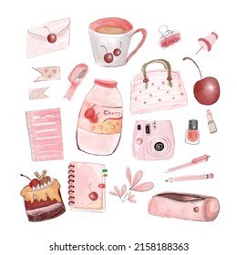 Hand drawing watercolor illustration vector editable cherry lover for sticker or icon template