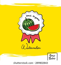 Hand drawing watermelon with banner logo vector.