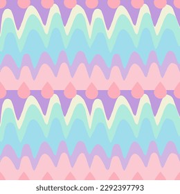 Onda de dibujo manual en línea de curva de forma. Pisos de precipitación de patrón sin foco, sin mangas, color rosa y violeta. Resumen de estilo moderno. Diseño para tela, papel pintado, papel envolvente, interior, libro infantil. Vector.