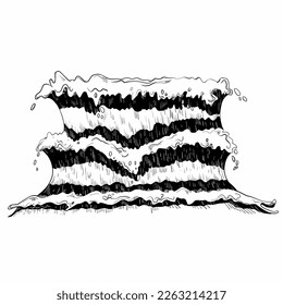 Hand drawing waves. Sea weaves. Black and white sketch
