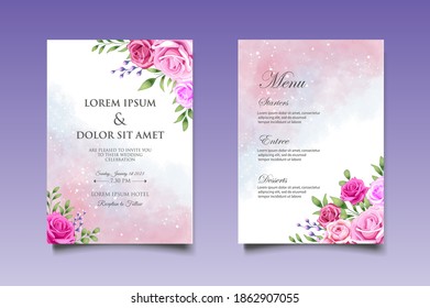 Hand drawing wedding invitation floral and leaves card template