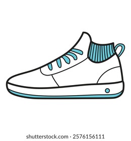 Hand Drawing of White and Blue Woman’s Sneaker with Fresh and Stylish Vibes