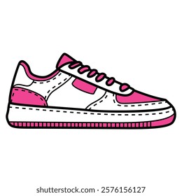 Hand Drawing of White and Hot Pink Woman’s Sneaker with Bold and Energetic Style